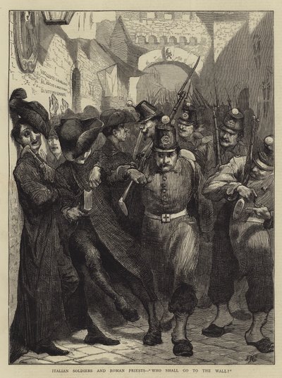 壁に行くイタリアの兵士とローマの司祭 作： Edward John Gregory